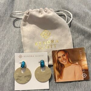 Kendra Scott Gold Hammered Disc Earrings with Turquoise Blue Stone
